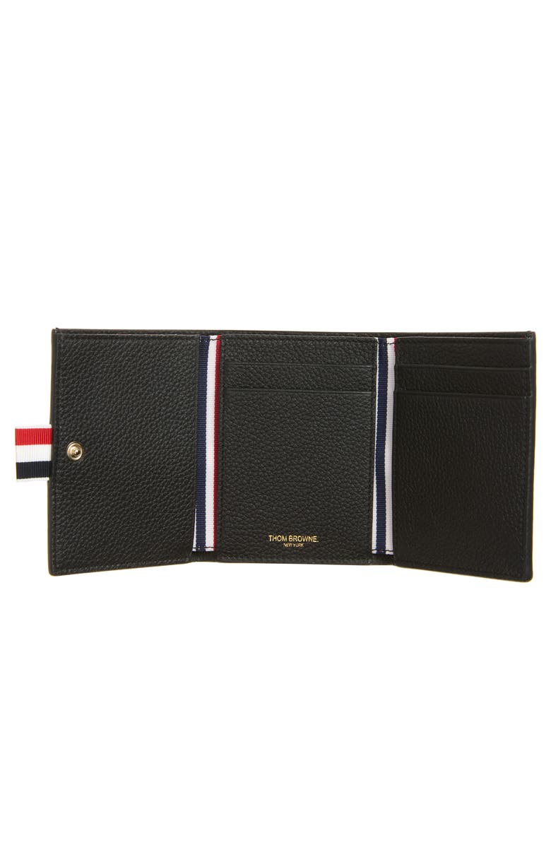 Thom Browne Snap Soft Pebble Leather Trifold Wallet, Alternate, color, Black