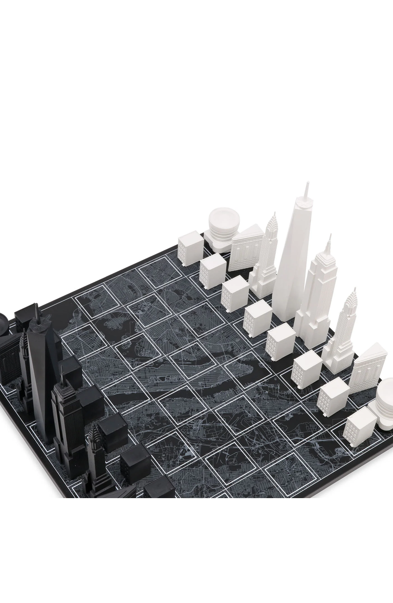SKYLINE CHESS Chess Set Acrylic New York  Edition with Wood Map Board, Alternate, color, 
