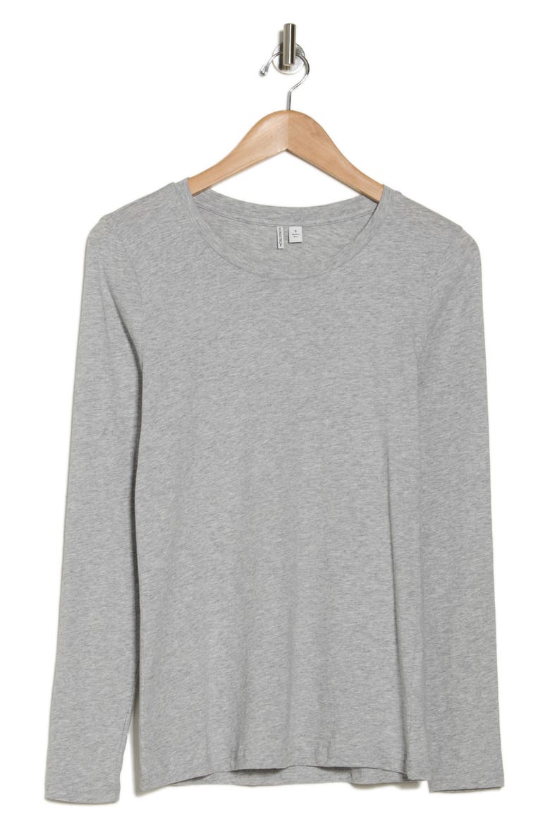 Crewneck Long Sleeve Pima Cotton T-Shirt, Alternate, color, GREY HEATHER