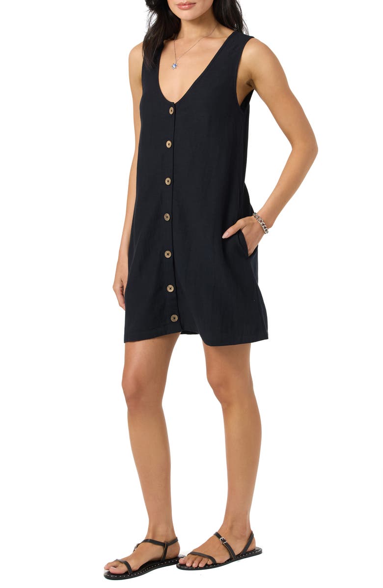 O'Neill Sanders Button-Up Minidress, Alternate, color, Black