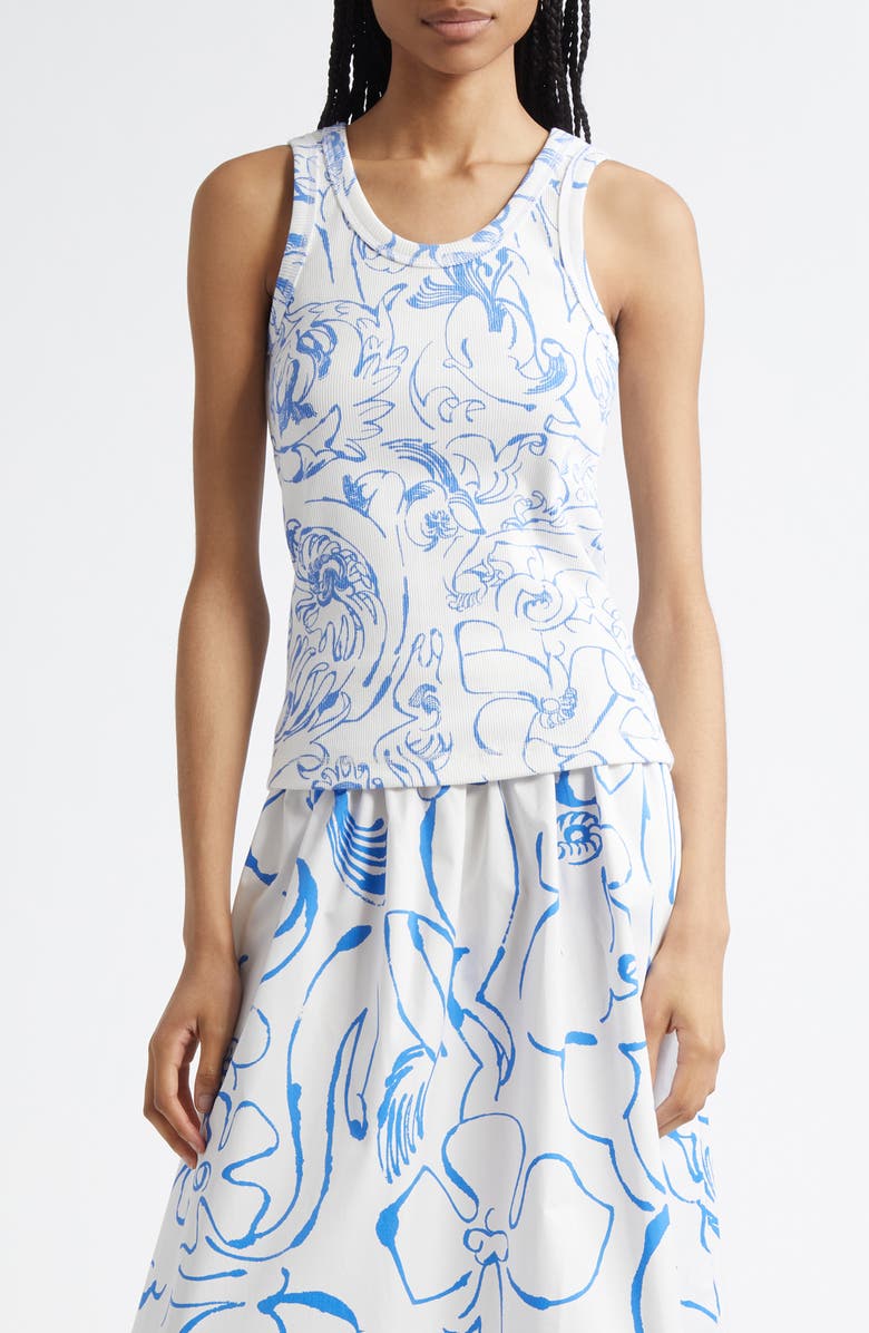 Marimekko Piiros Cactis Cotton Rib Tank, Main, color, Blue