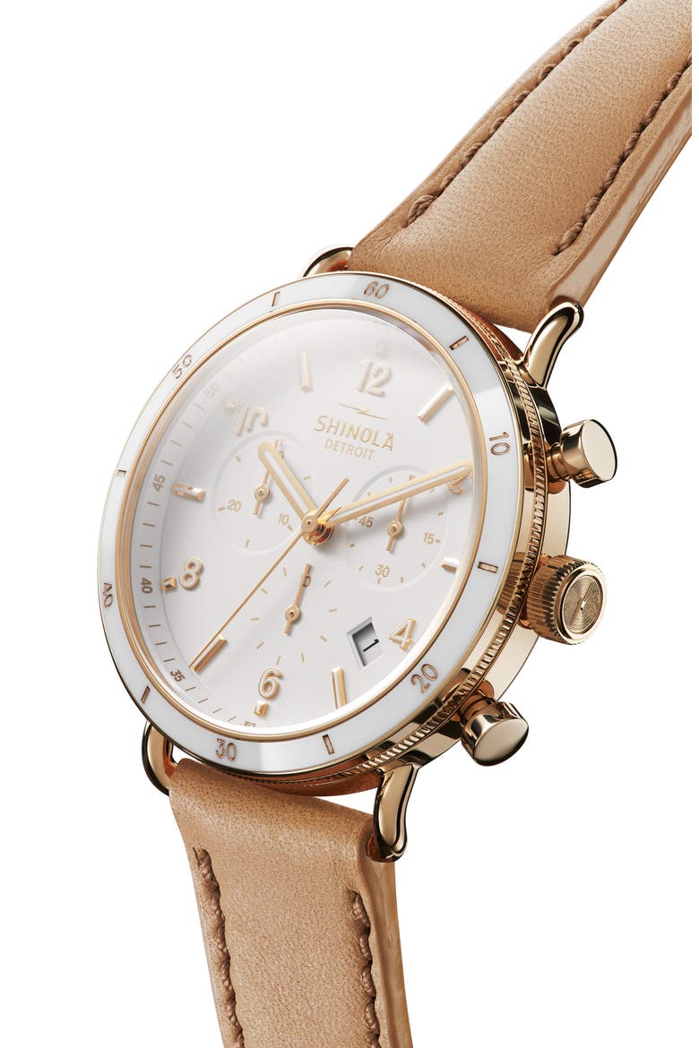 The Canfield Chrono Leather Strap Watch, 40mm, Alternate, color, CAMEL/ WHITE/ GOLD