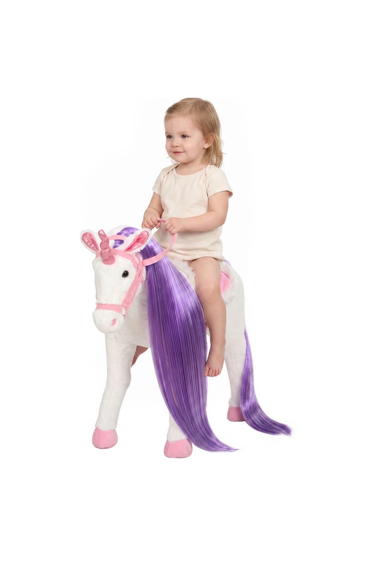 Ride on Horse for Kids 2+ Years, Toddler Riding Horse with Neighing, Stuffed Animal Horse Toy with Padding, White, Main, color, white