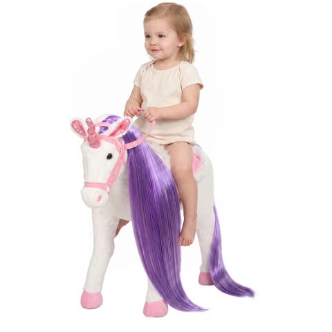 Ride on Horse for Kids 2+ Years, Toddler Riding Horse with Neighing, Stuffed Animal Horse Toy with Padding, White