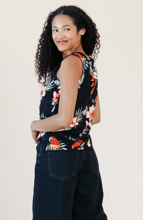 Poplinen Ada Tropical Print Tank In Black