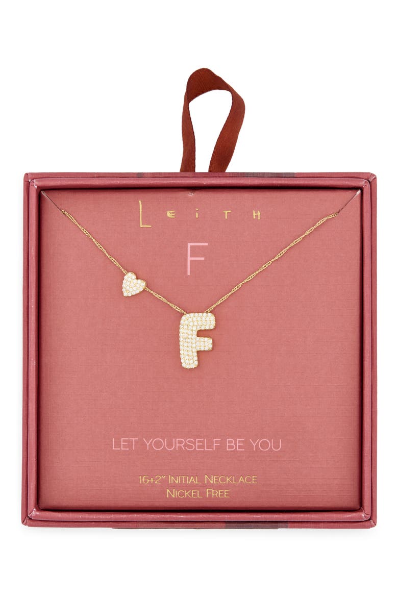Cubic Zirconia Heart & Bubble Initial Pendant Necklace, Main, color, F- CLEAR- GOLD