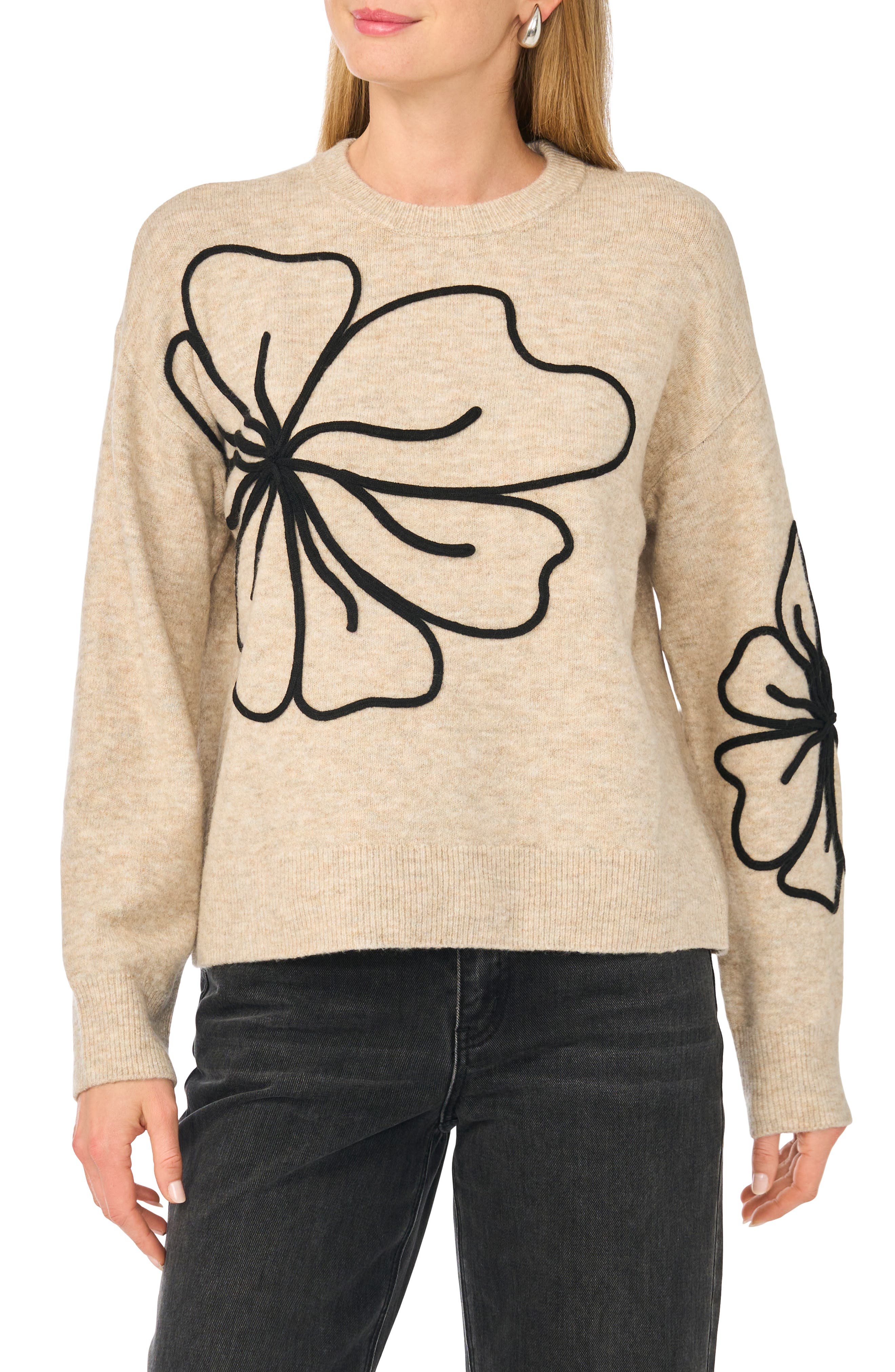Floral Embroidered Crewneck Sweater