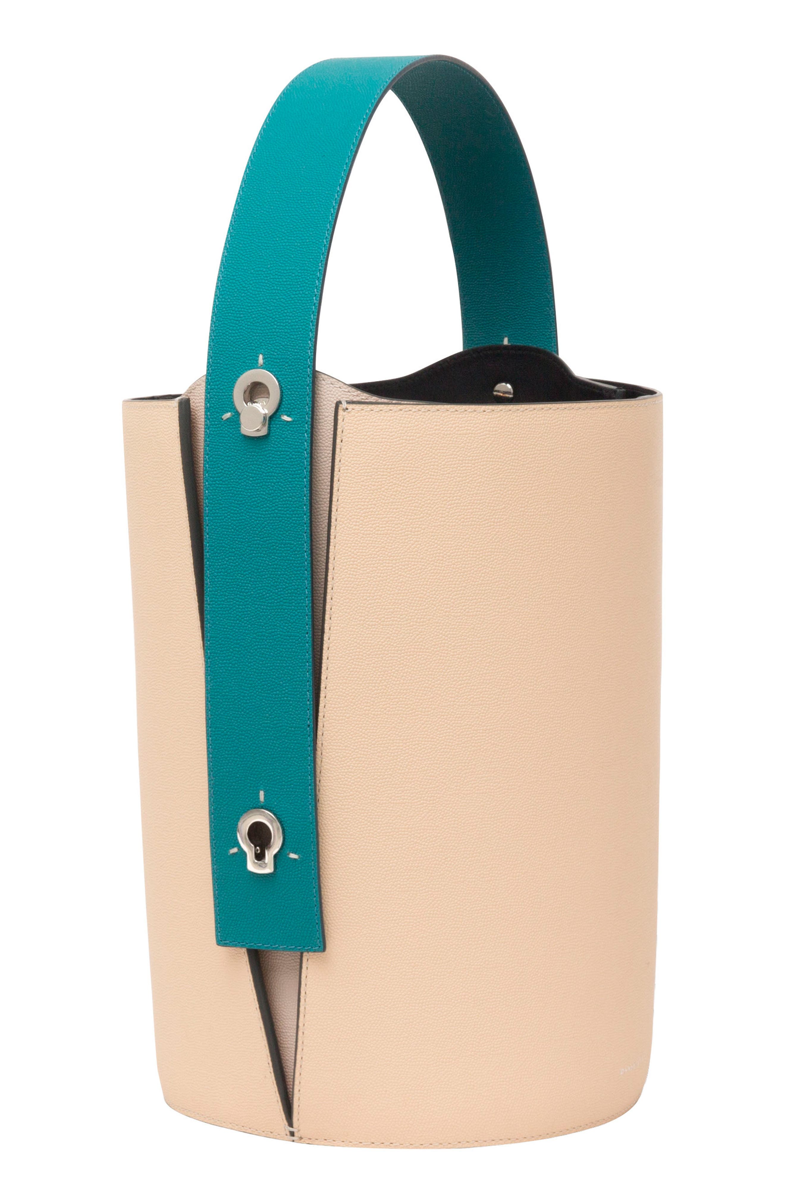 Mini Lorna Leather Bucket Bag, Alternate, color, VANILLA/ TURQUOISE
