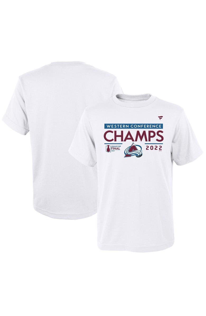 FANATICS Youth Fanatics Branded White Colorado Avalanche 2022 Western Conference Champions Locker Room T-Shirt, Main, color, 