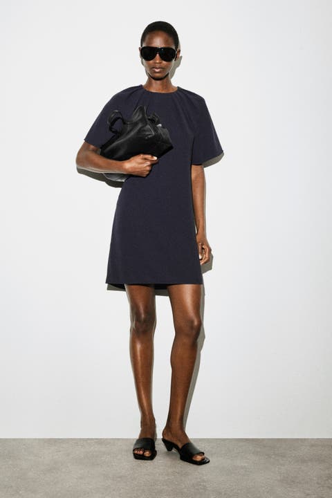 Gathered Short-sleeved Mini Dress