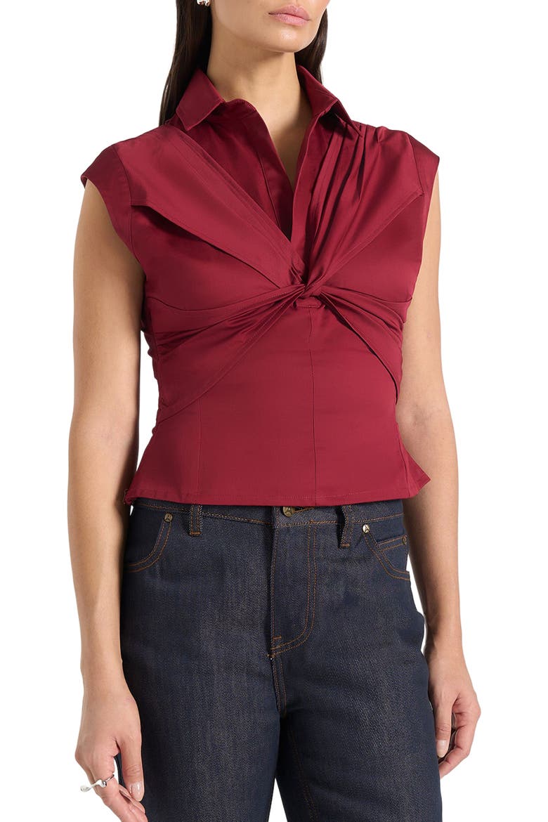 Yvette Gathered Twist Sleeveless Top, Alternate, color, Wine Red
