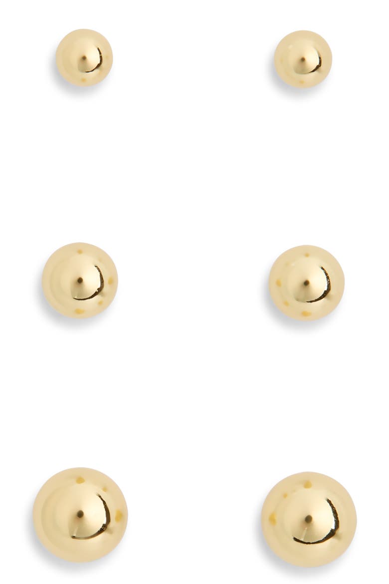 Set of 3 Demi Fine Ball Stud Earrings, Main, color, GOLD