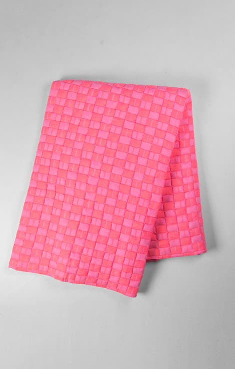 Quilted Sujani Neon Pink Throw Blanket