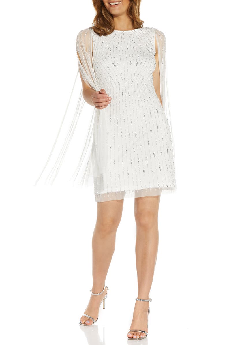 Adrianna Papell Beaded Cocktail Cape Dress, Main, color,