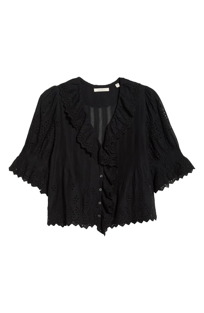 DÔEN Henri Eyelet Trim Organic Cotton Voile Top, Alternate, color, Black Eyelet