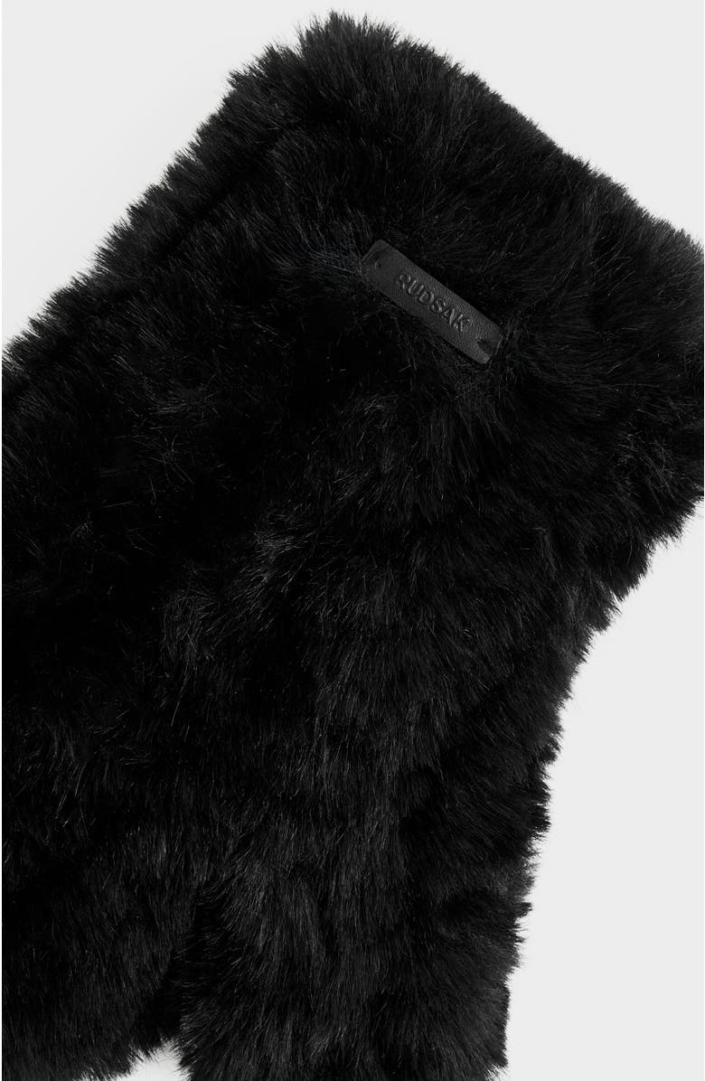 Rudsak Pia Knit Faux Fur Mittens, Alternate, color, Black