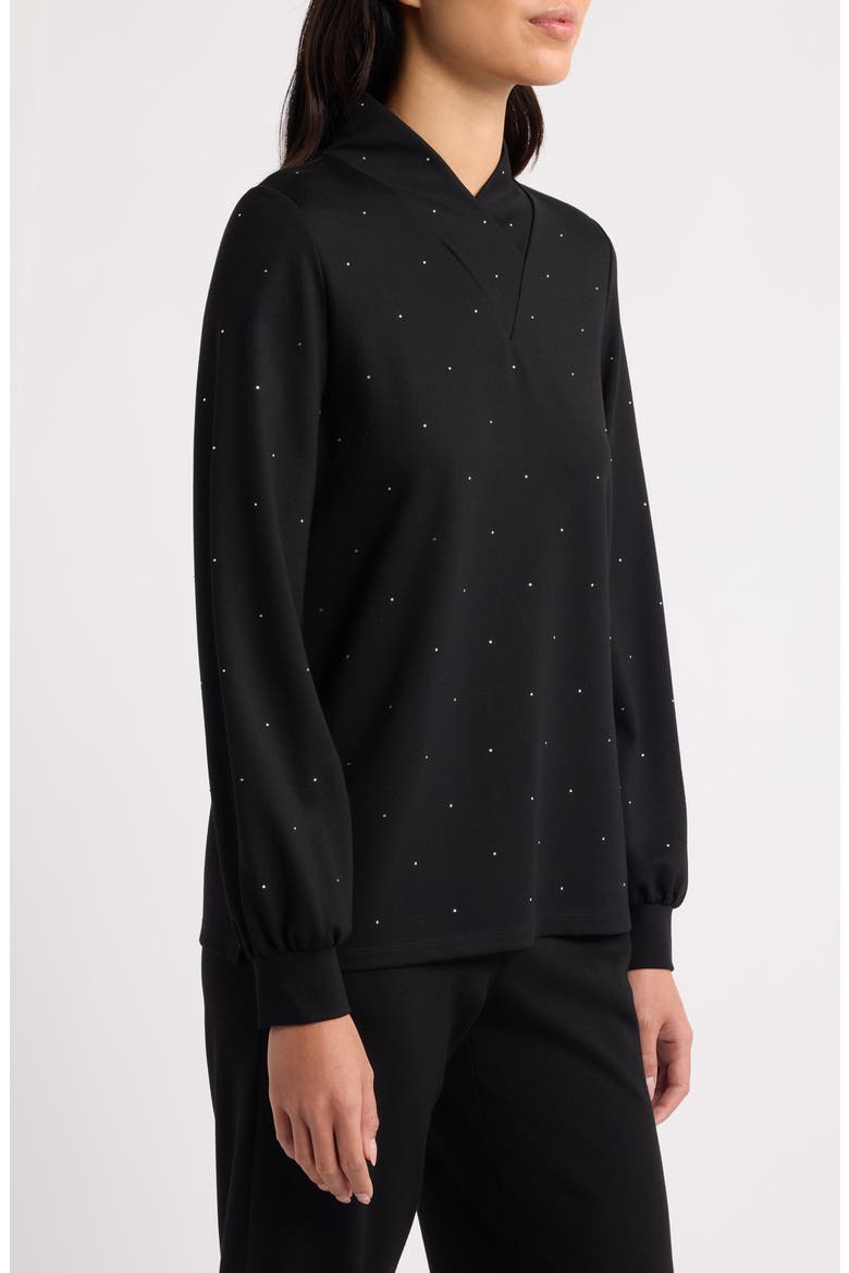 Wrap Neck Puff Sleeve Pullover, Alternate, color, ANNE BLACK