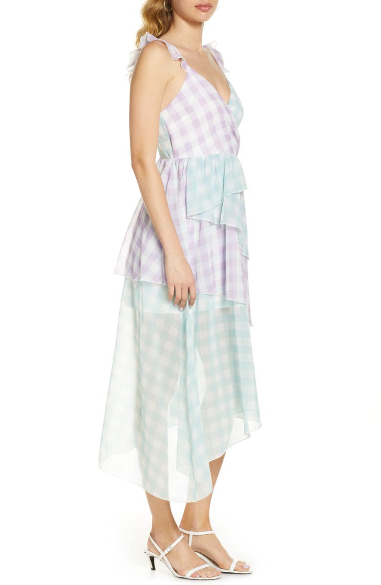 Bellevue The Label Alessia Gingham Layered Asymmetrical Midi Dress, Alternate, color, 
