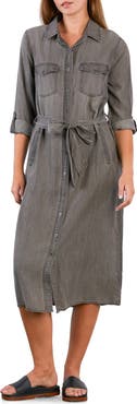 Wash Lab Denim Soft Denim Belted Midi Shirtdress