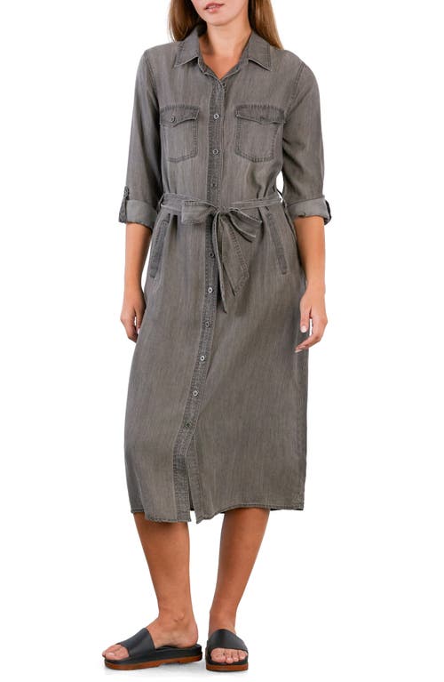 Wash Lab Denim Soft Denim Belted Midi Shirtdress In Gray