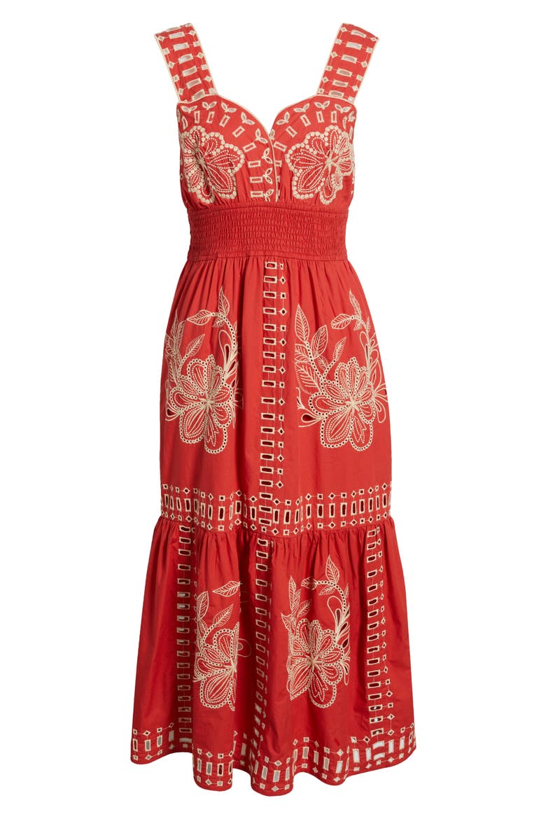 Fawn Eyelet Embroidered Smocked Waist Sundress, Alternate, color, TERRACOTTA