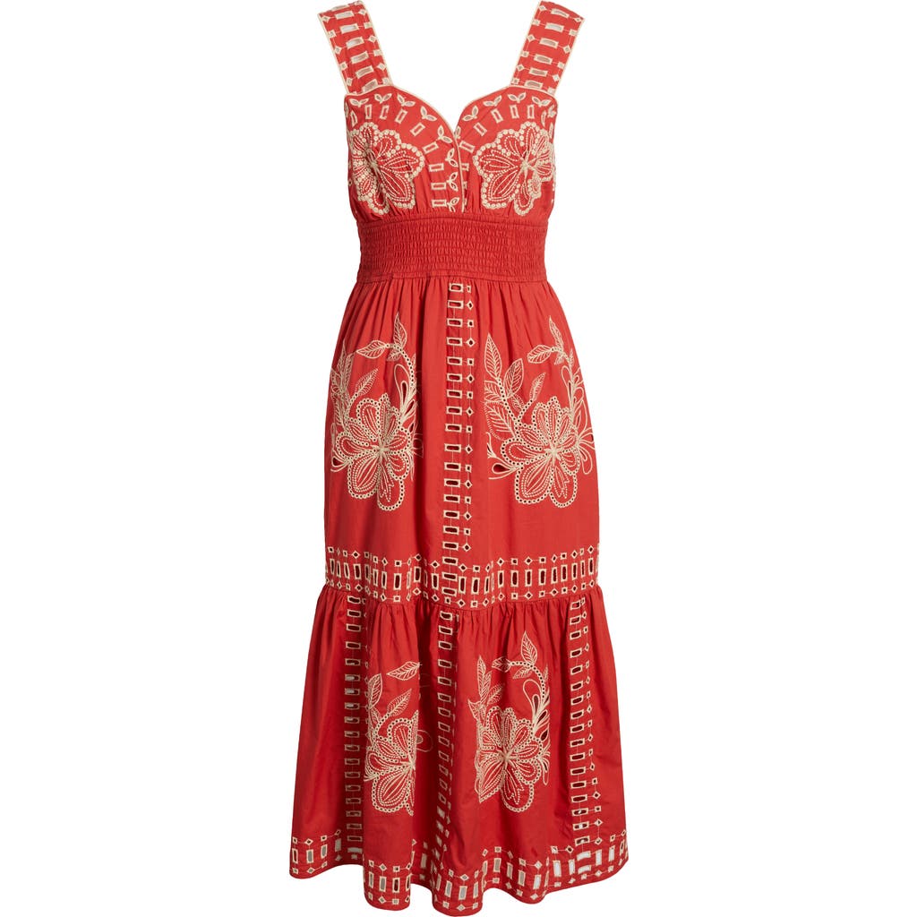 Rails Fawn Eyelet Embroidered Smocked Waist Sundress In Terracotta