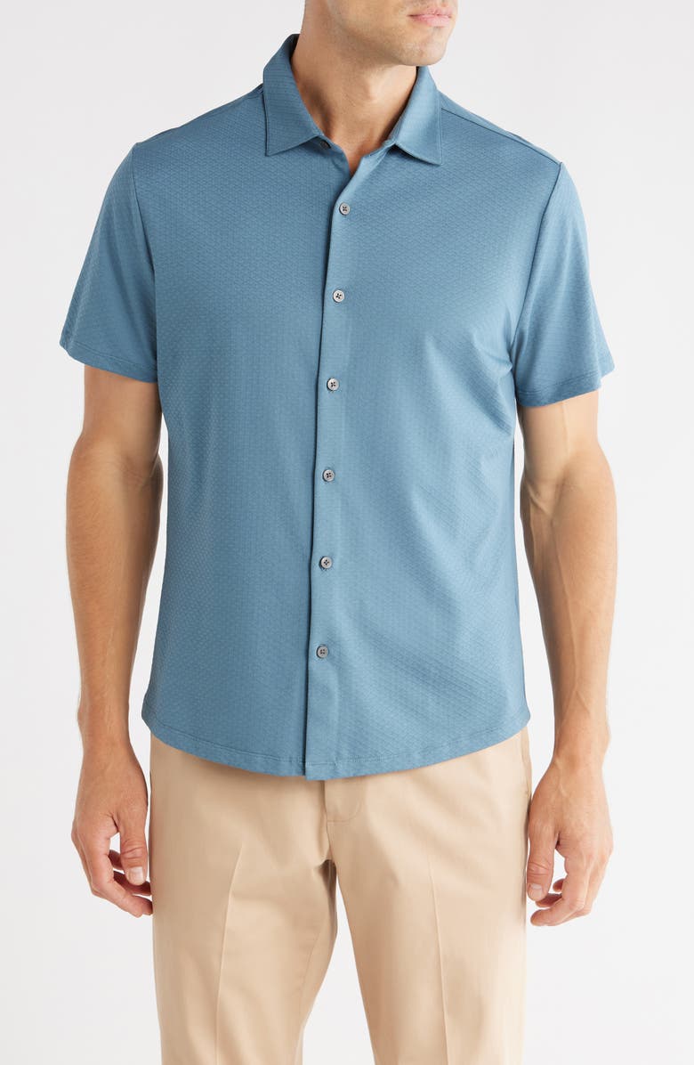 Robert Barakett Glensea Short Sleeve Button-Up Knit Shirt, Main, color, Teal