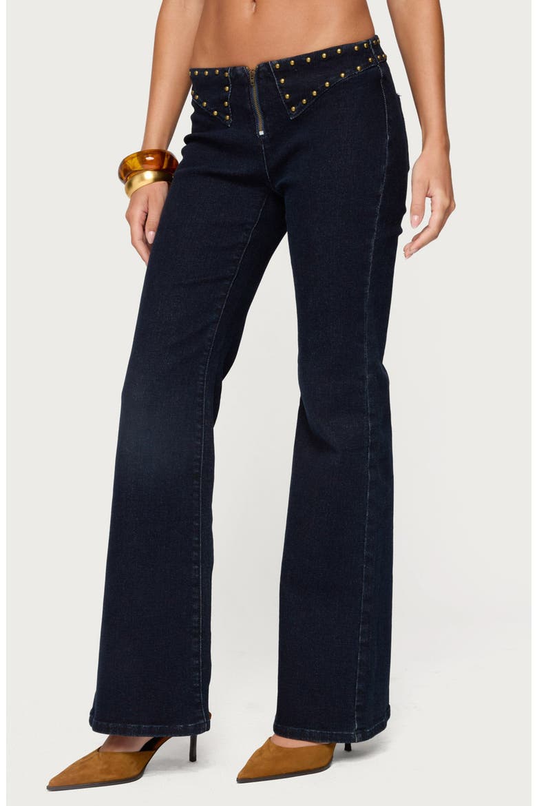 Carys Low Rise Stud Flare Jeans, Alternate, color, DARK-BLUE