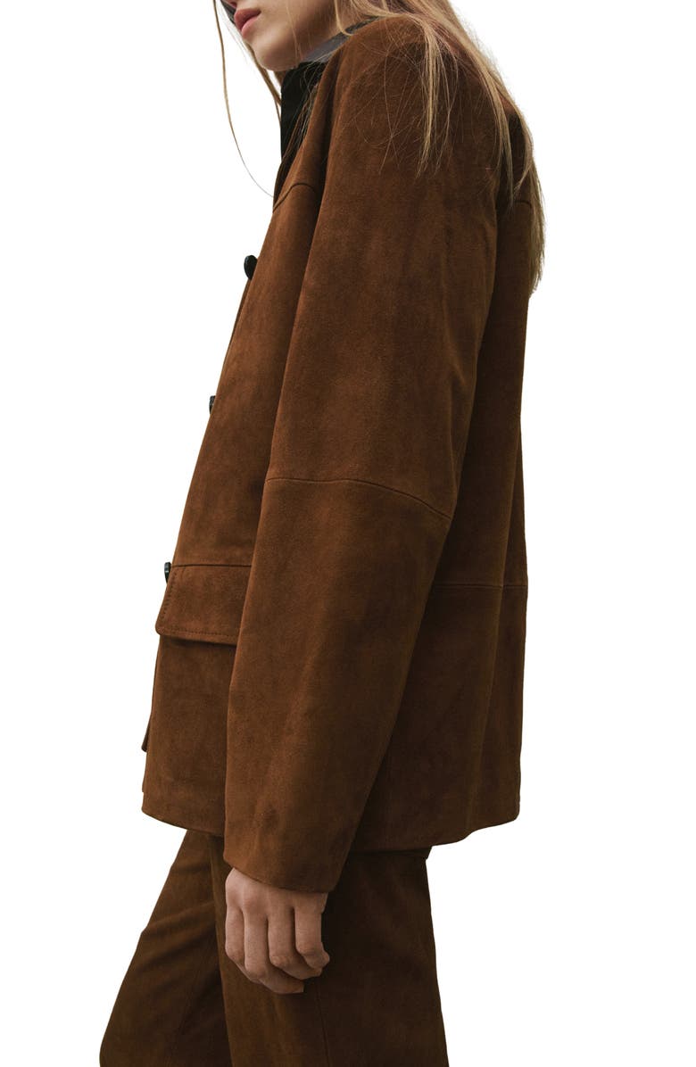 MANGO Straight Suede Blazer, Alternate, color, Tobacco Brown