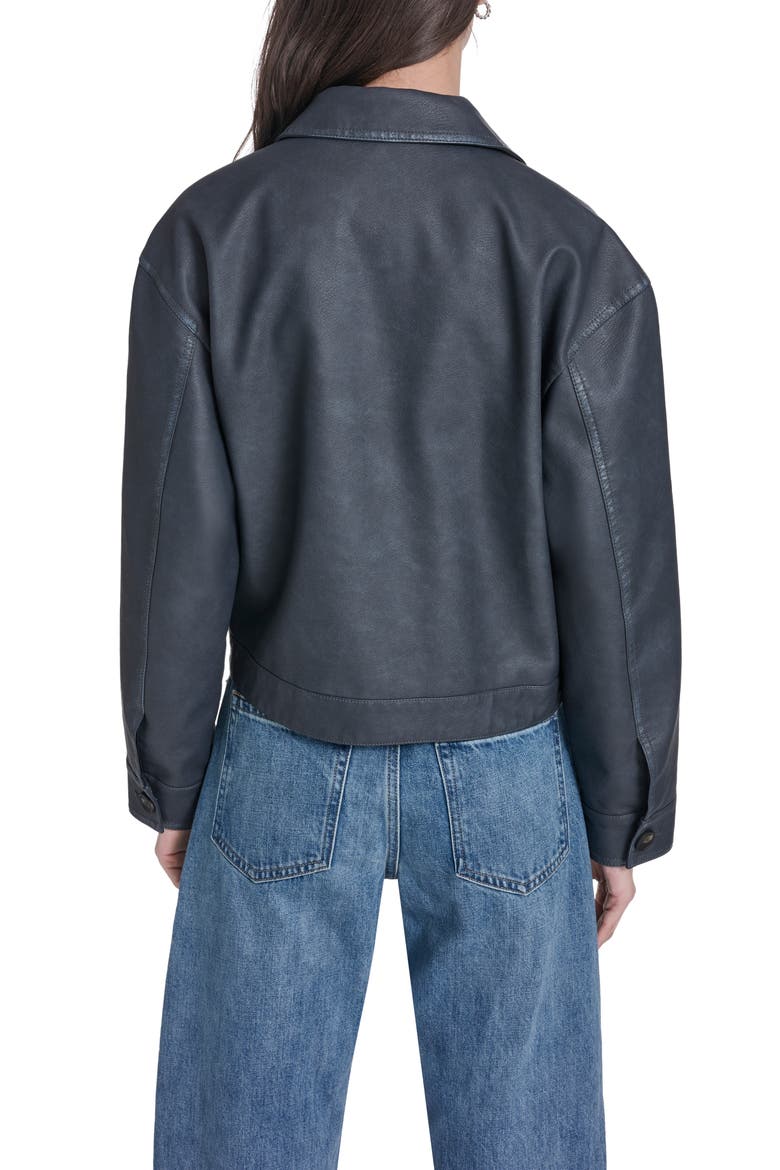 Faux Leather Shirt Jacket, Alternate, color, DARK WASH DENIM