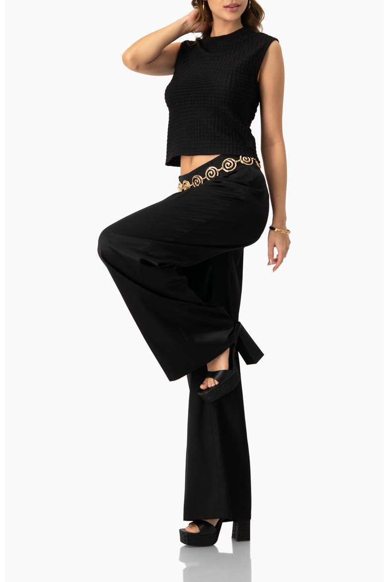 Satin Wide Leg Tailored Pants, Alternate, color, Black