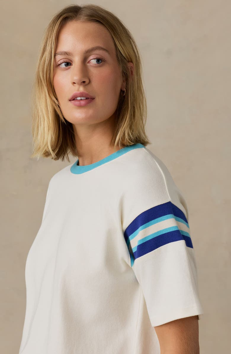 Faherty Throwback Stripe Sleeve Organic Cotton T-Shirt, Alternate, color, Seaside Varsity