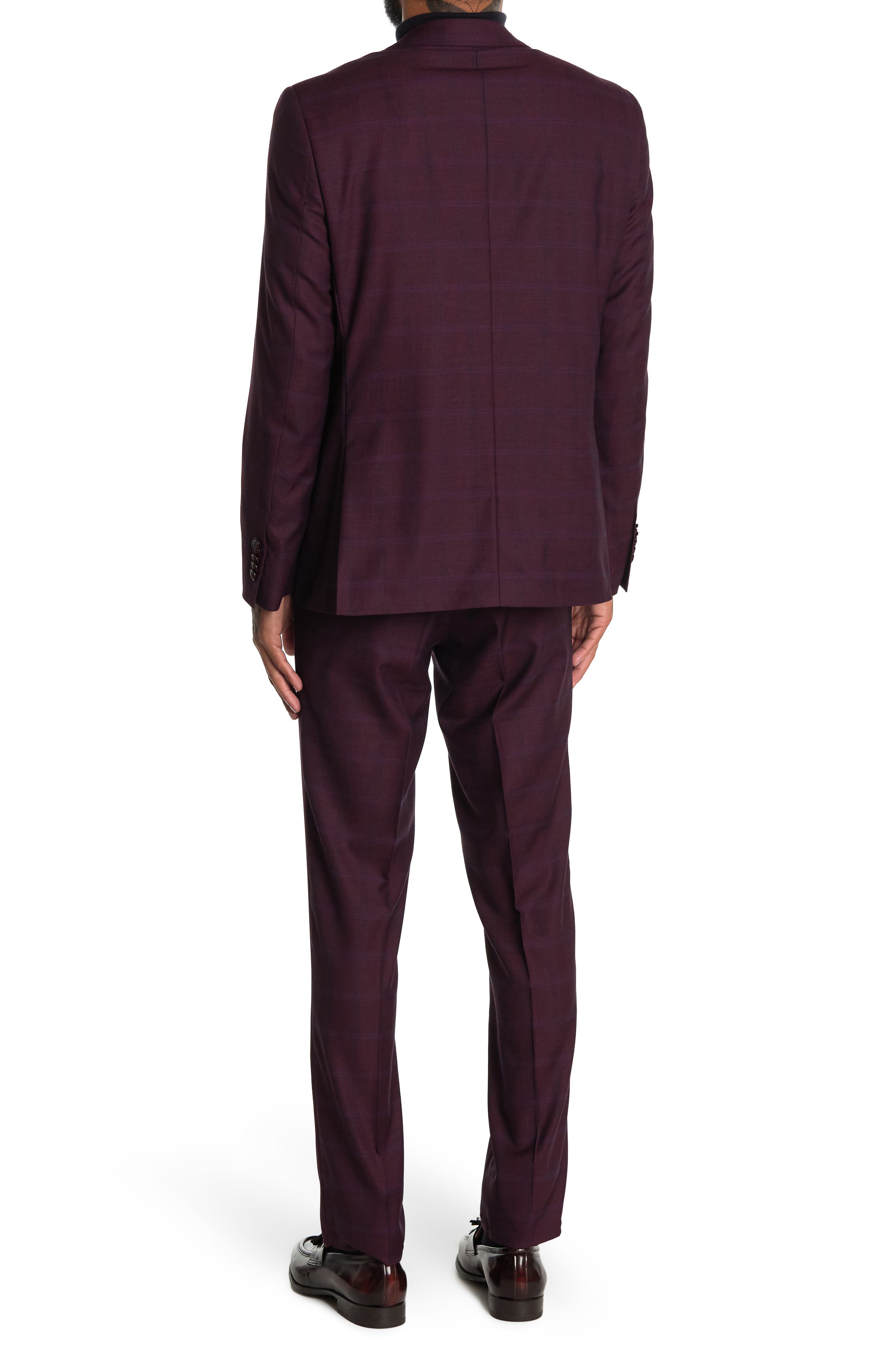 SOUL OF LONDON Burgundy Check Two Button Notch Lapel Suit (Men ...