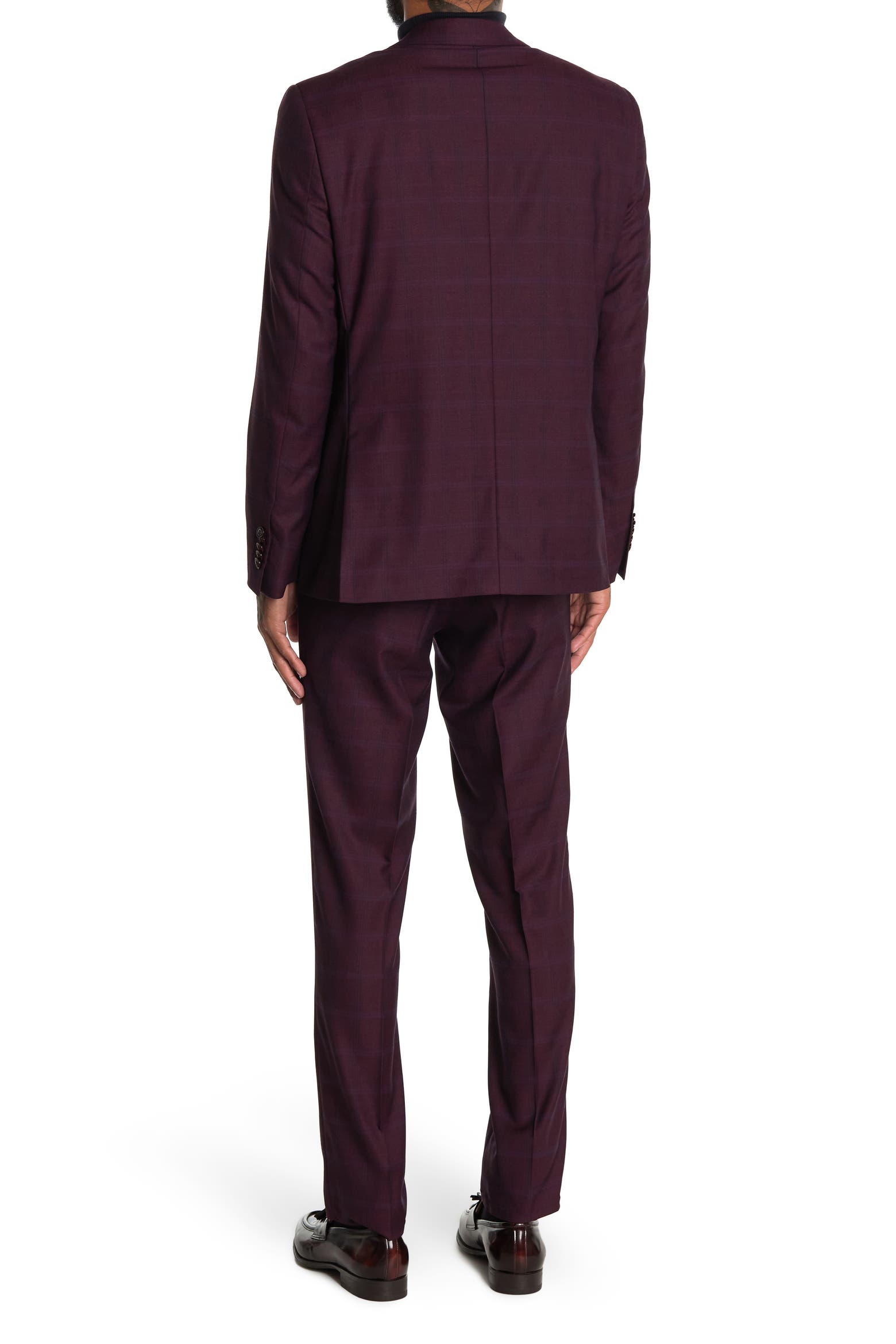 Maroon Check Rug SOUL OF LONDON Burgundy Check Two Button Notch Lapel Suit (Men ...