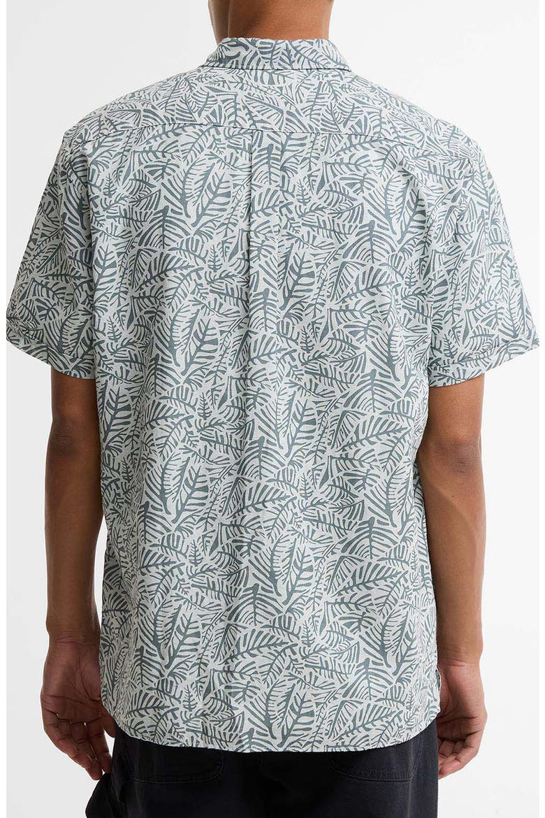Dearham Leaf Print Short Sleeve Linen & Cotton Button-Up Shirt, Alternate, color, DUSTY SLATE