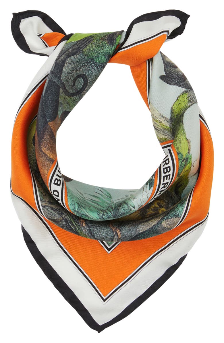 Burberry Logo Monkey Print Silk Scarf, Alternate, color,