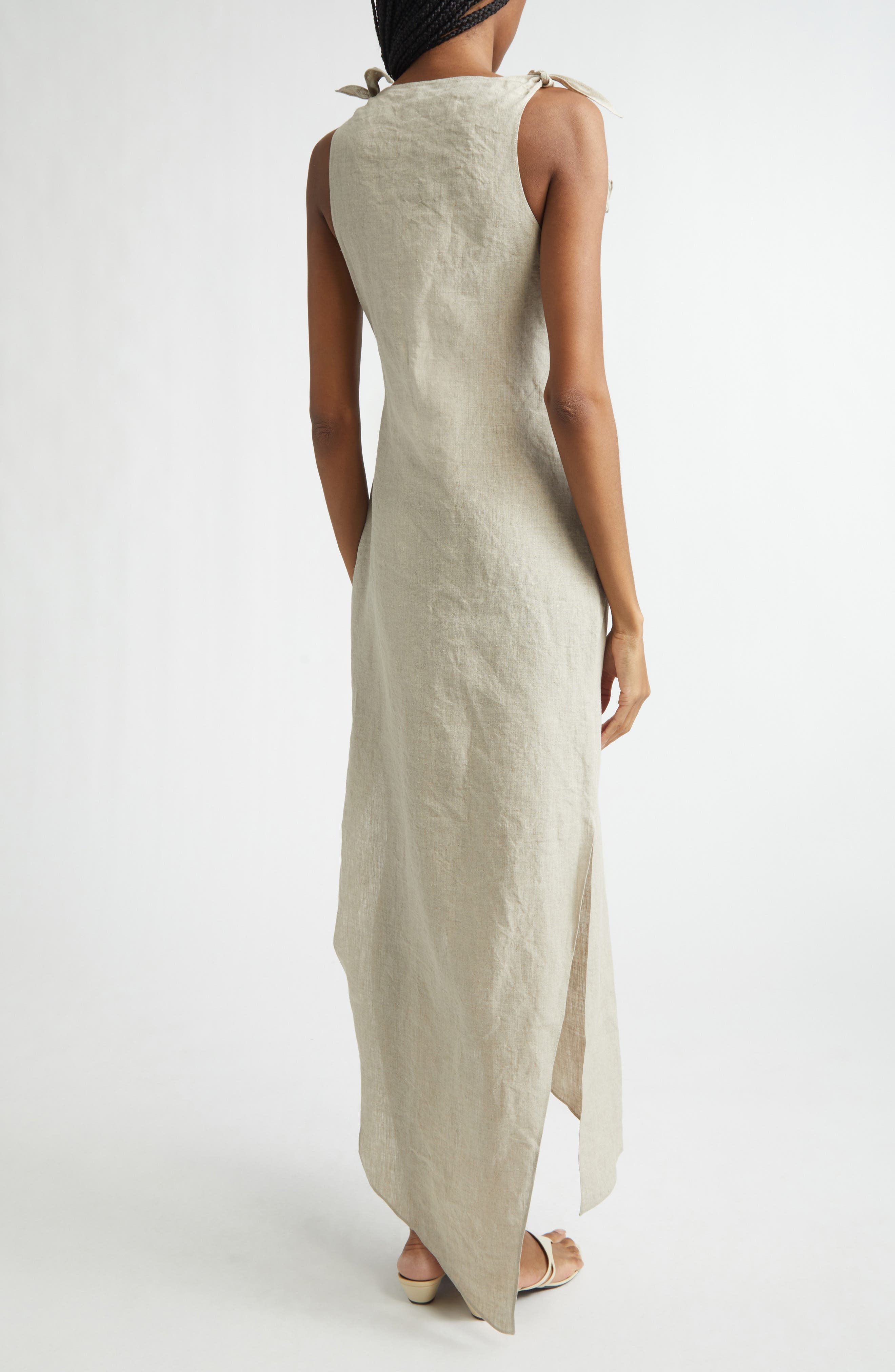 Rosette Cutout Asymmetric Linen Gown - image 2