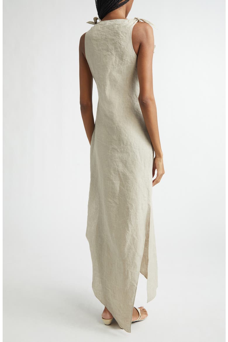 Rosette Cutout Asymmetric Linen Gown, Alternate, color, BEIGE BEI