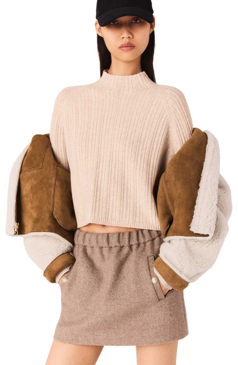 maje Reversible shearling coat, Alternate, color, Camel