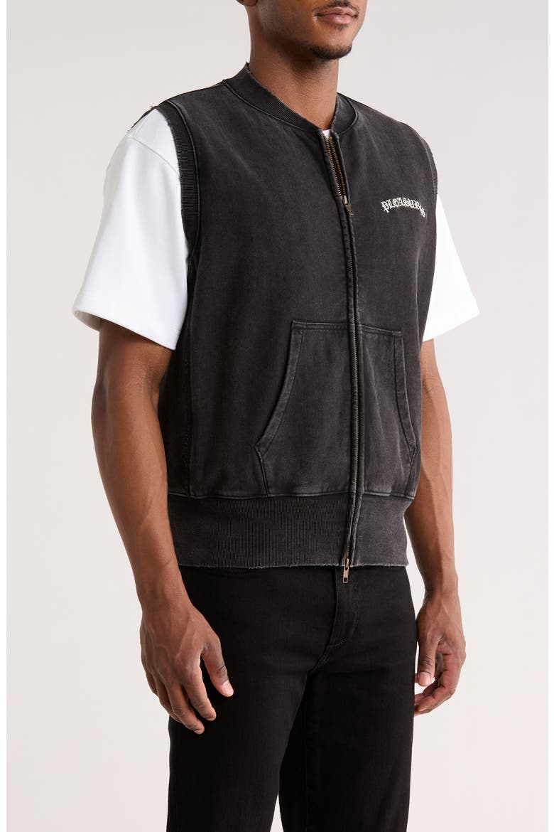 Embroidered Logo Denim Vest, Alternate, color, FADED BLACK