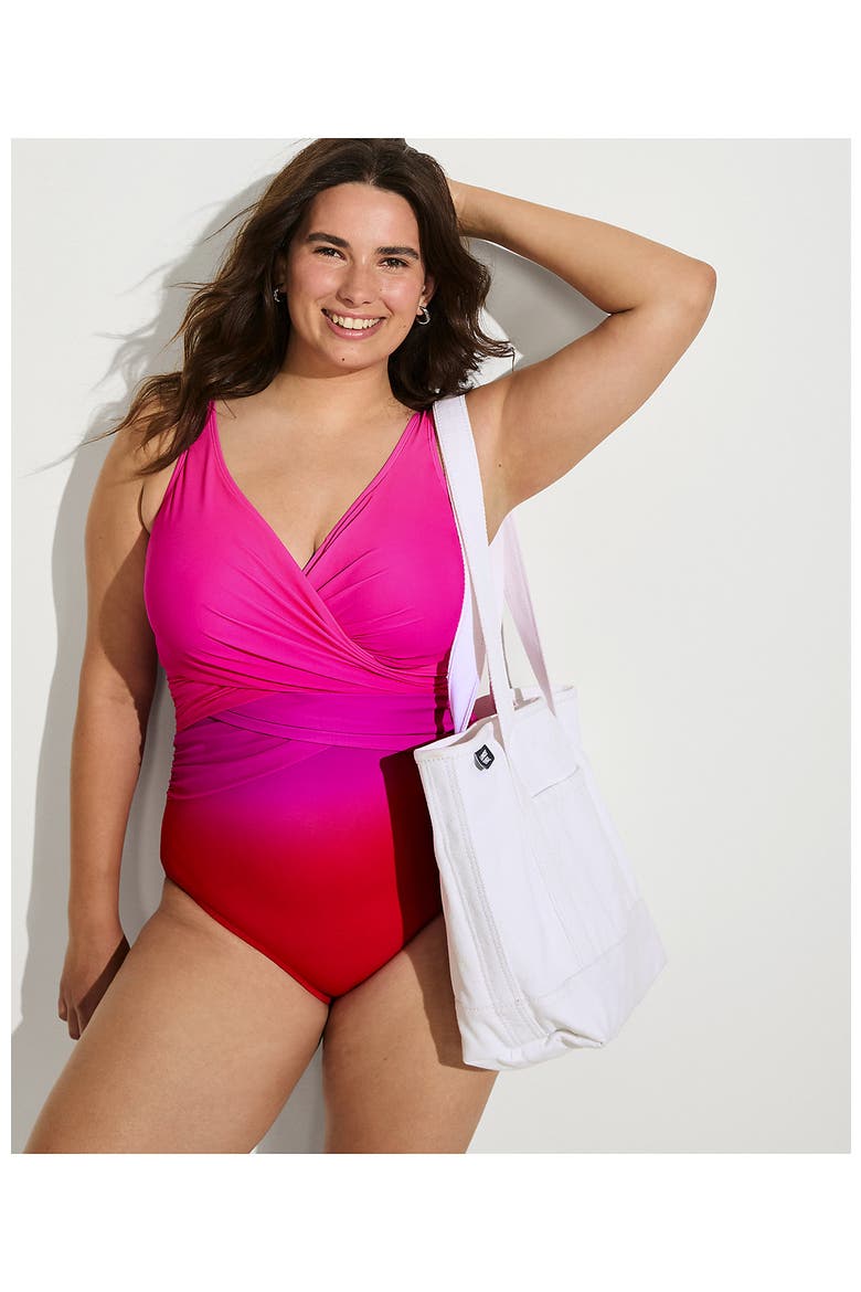 SlenderSuit Wrap One Piece Swimsuit, Alternate, color, Pink Multi Ombre
