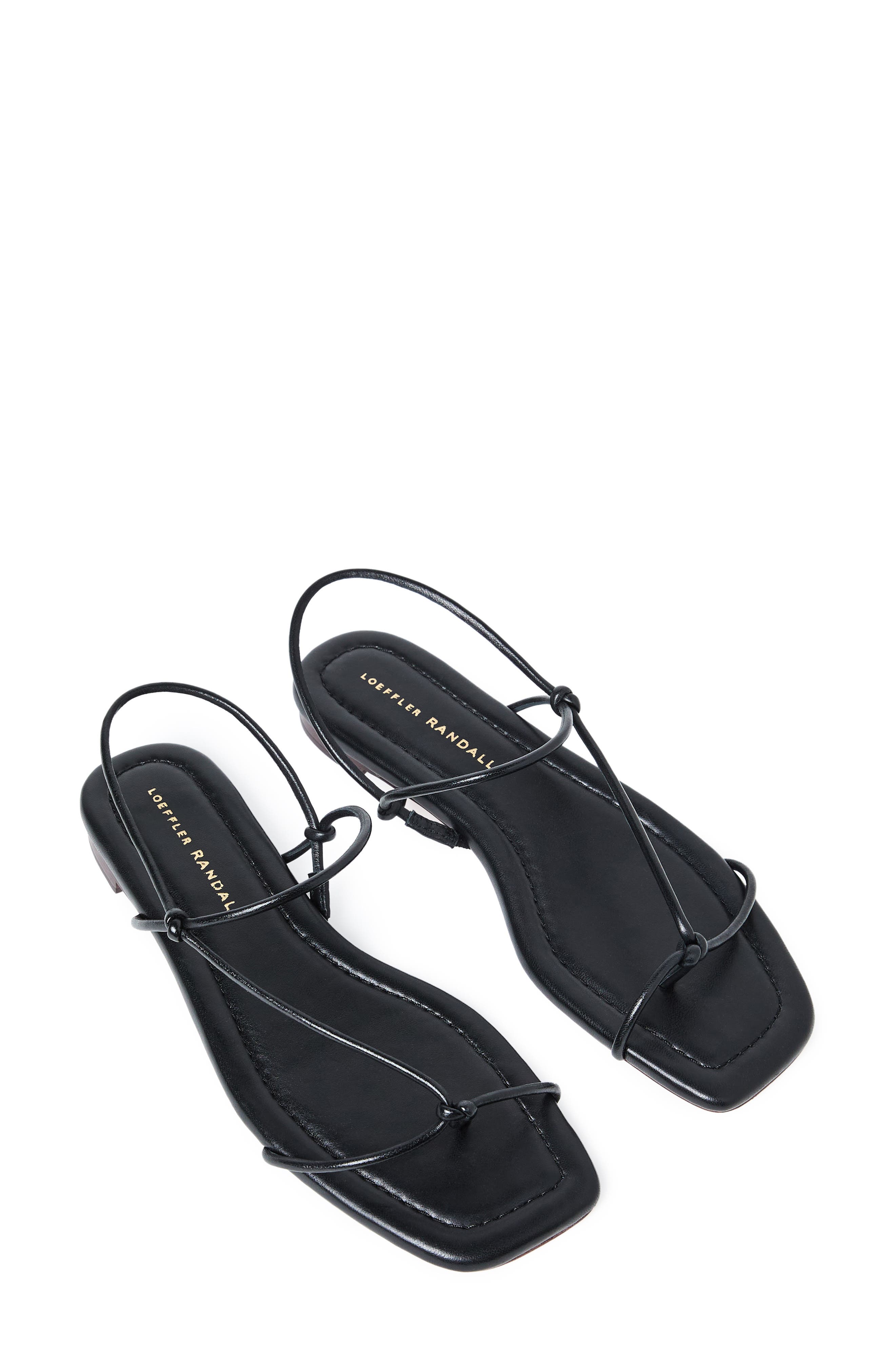 Loeffler Randall Eleanor Strappy Flat Leather Sandal, Alternate, color, Black