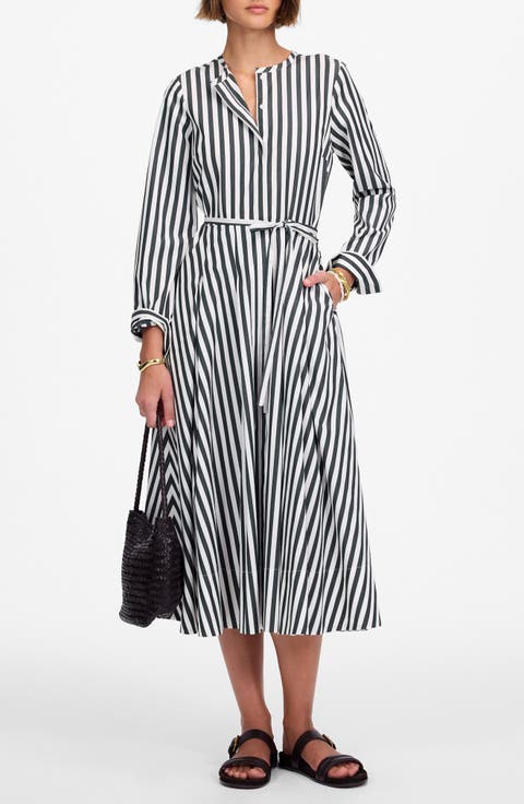 Janis Stripe Long Sleeve Cotton Poplin Shirtdress