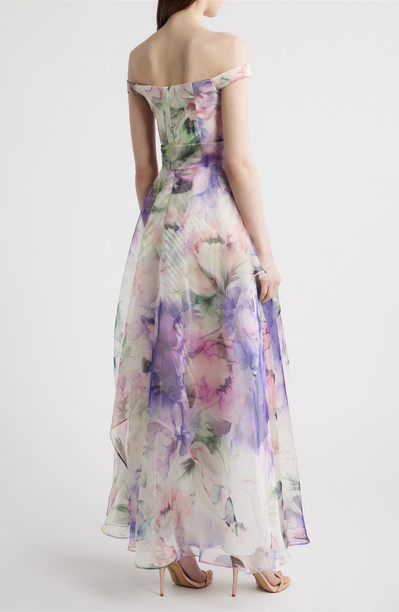 Eliza J Floral Off the Shoulder Ballgown, Alternate, color, Purple Multi