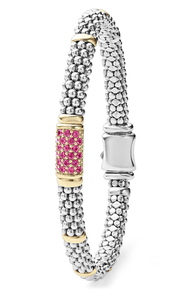 LAGOS Pink Sapphire Caviar Bead Bracelet, Alternate, color, Silver Gold Pink Sapphire