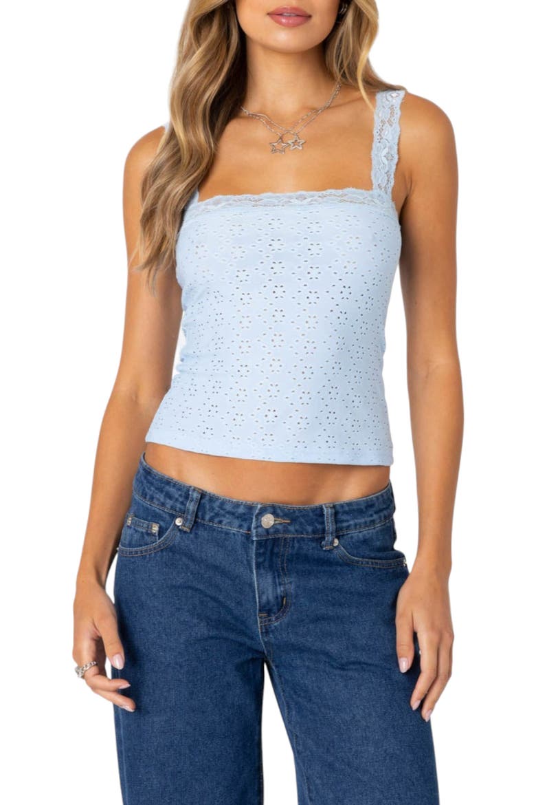 Virginia Lace Trim Eyelet Tank Top, Main, color, LIGHT-BLUE