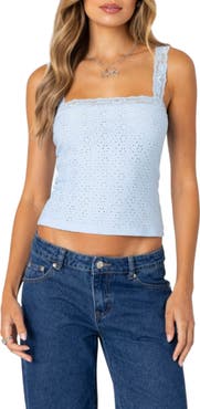 EDIKTED Virginia Lace Trim Eyelet Tank Top