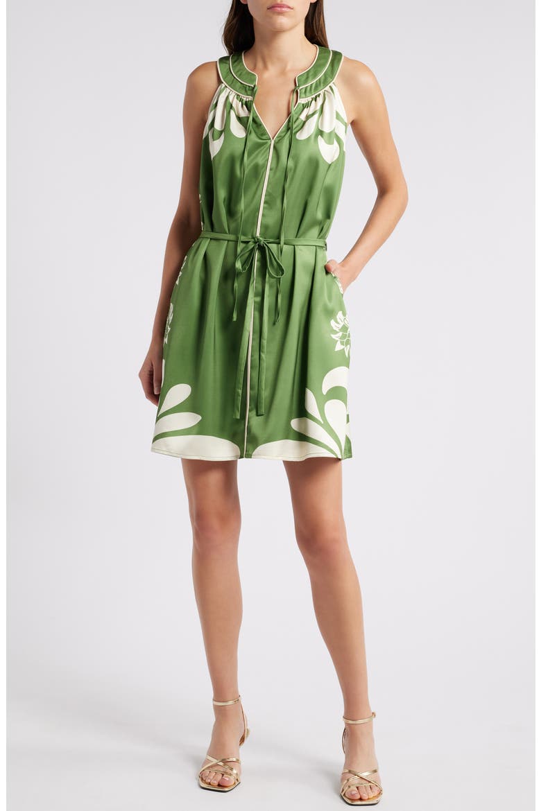 Kyndra Print Sleeveless Minidress, Main, color, GREEN CREAM