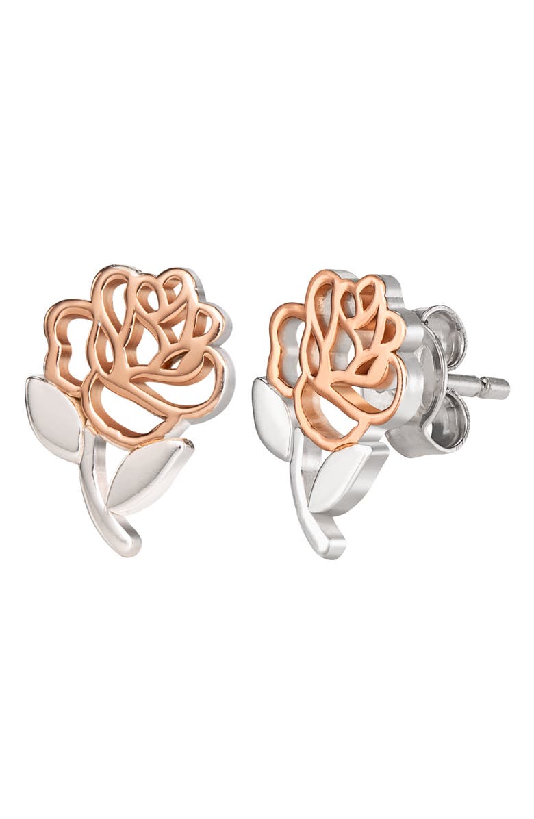 Disney Beauty and the Beast Rose Earrings, Alternate, color, Silver, Rose Gold