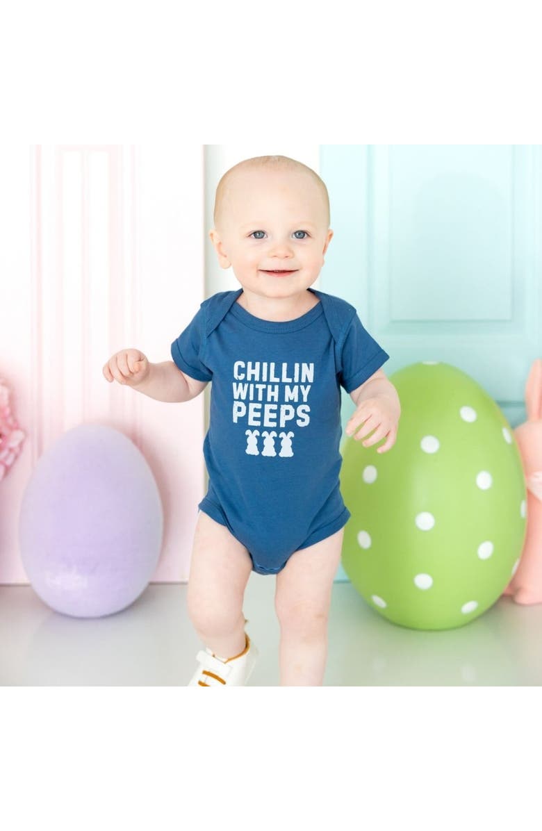 Sweet Wink Chillin With My Peeps Easter Short Sleeve Bodysuit, Alternate, color, Indigo